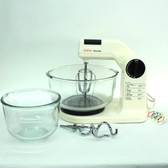 Vintage Sunbeam Mixmaster 1-40 BH Almond Stand Mixer with Glass Bowls and Dough Hooks