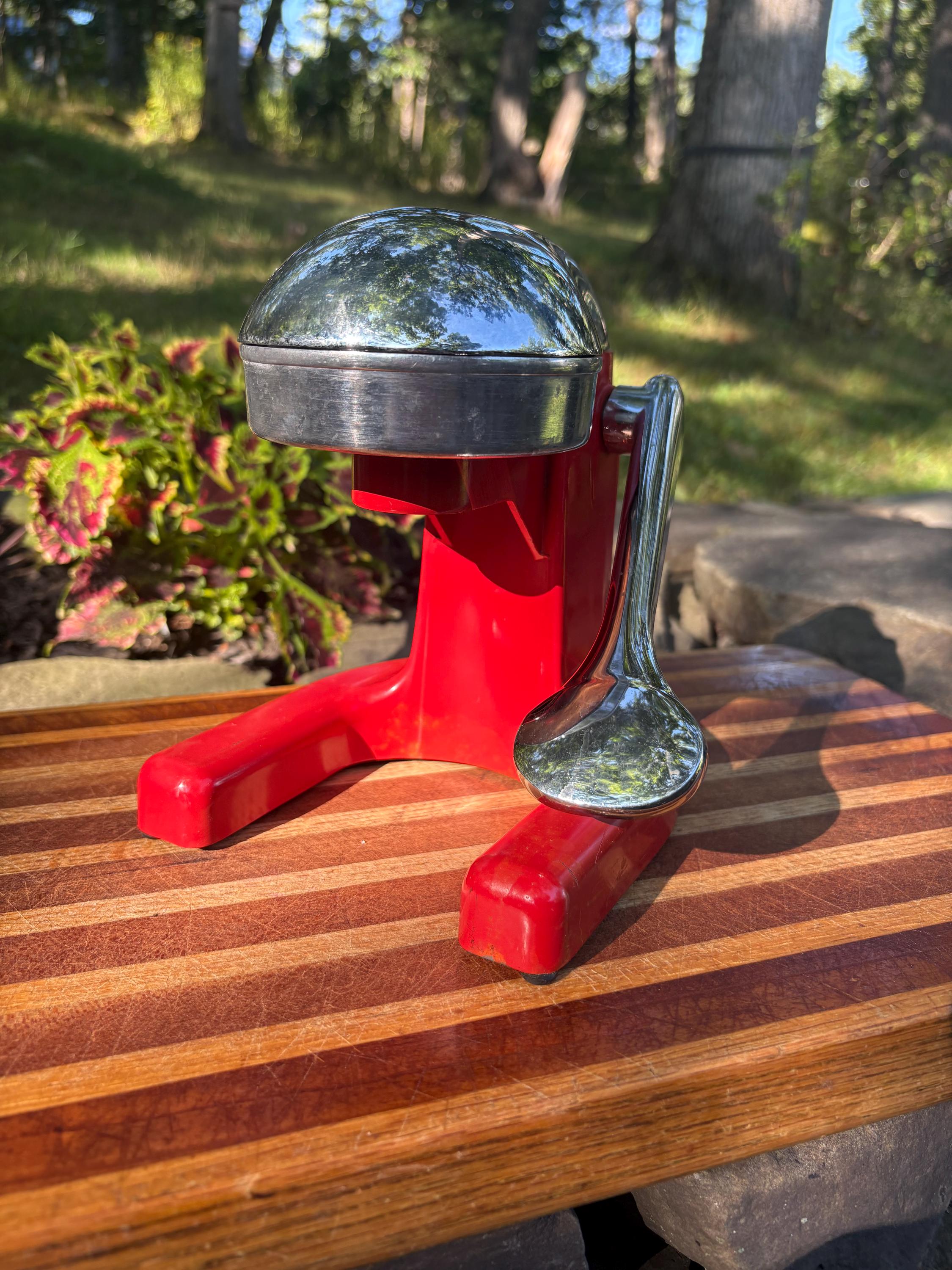 Vintage Red and Chrome Manual Juicer