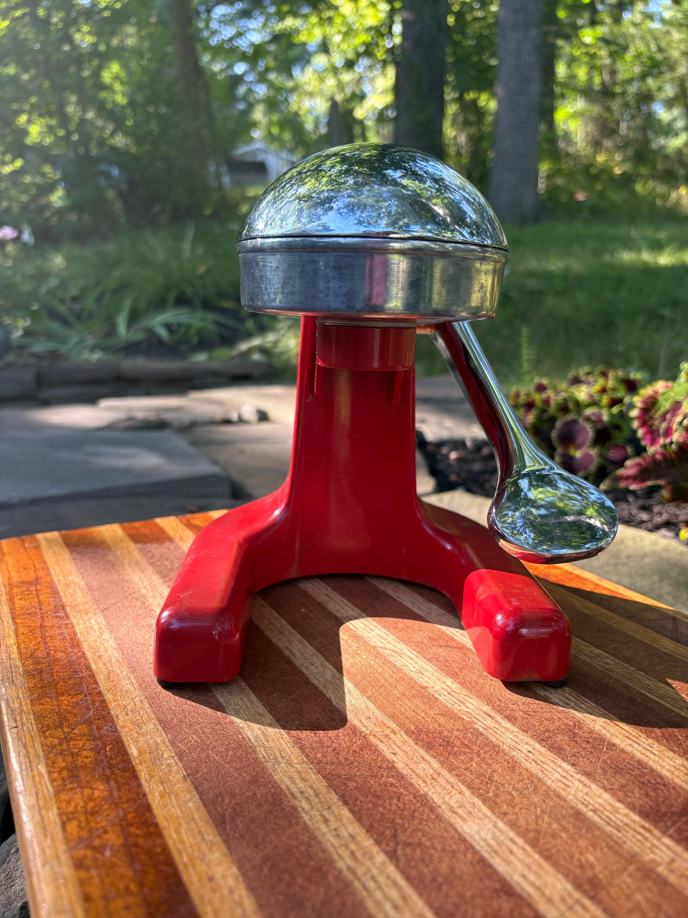 Vintage Red and Chrome Manual Juicer