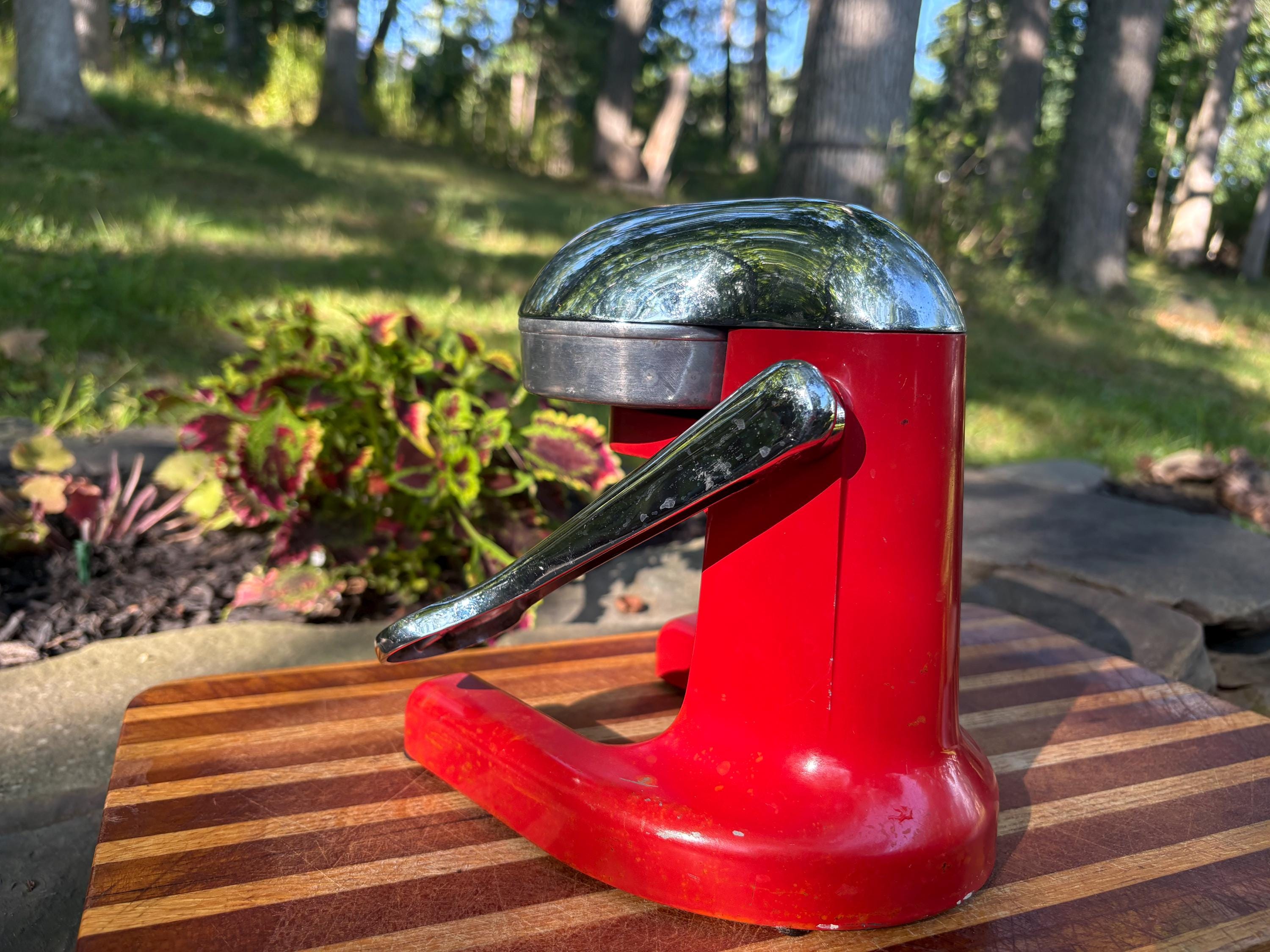 Vintage Red and Chrome Manual Juicer